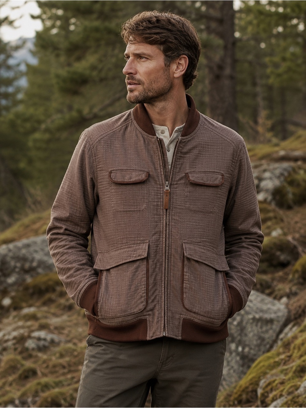 Prana Brown Utility Outdoor Bomber Jacket Size L Sustainable Rugged Travel